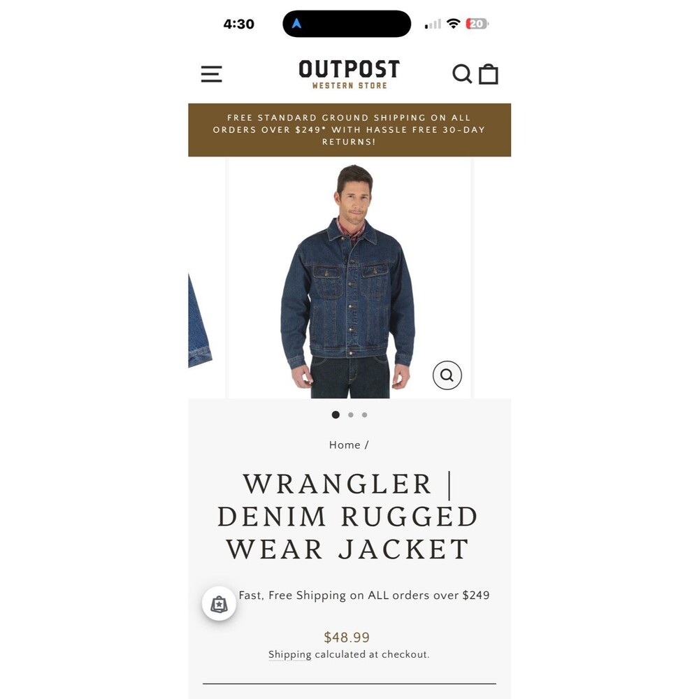 Men’s Wrangler Denim Rugged Wear Jacket Sz. Medium Antique Indigo